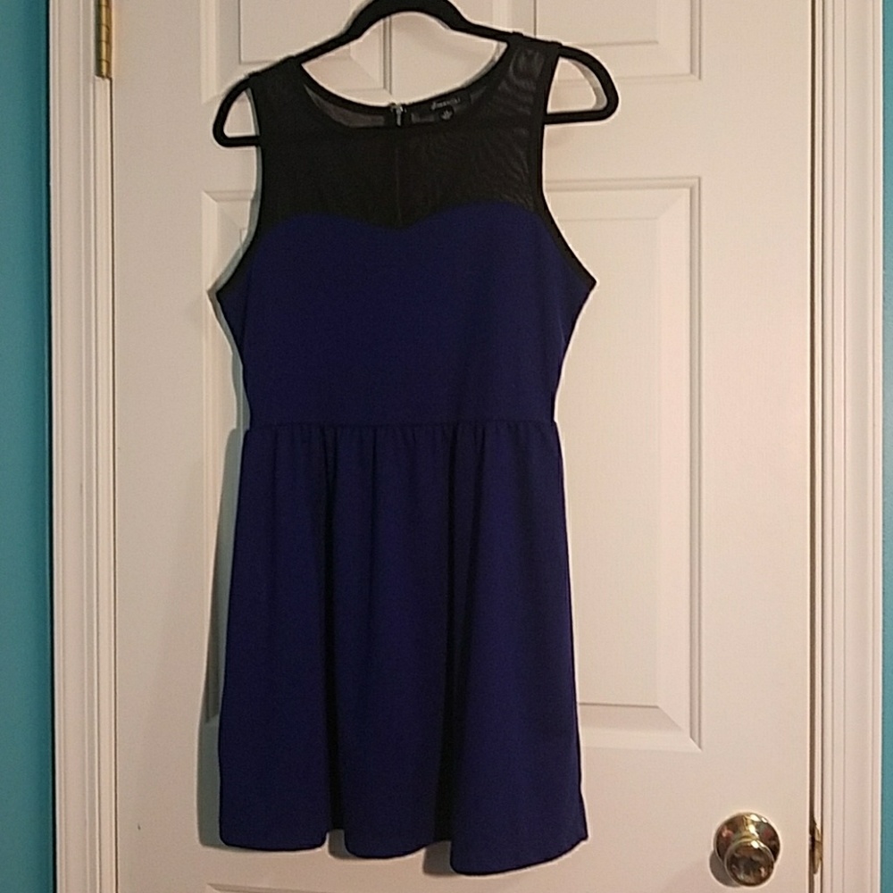 Blue Mini-dress with Sheer Black Top